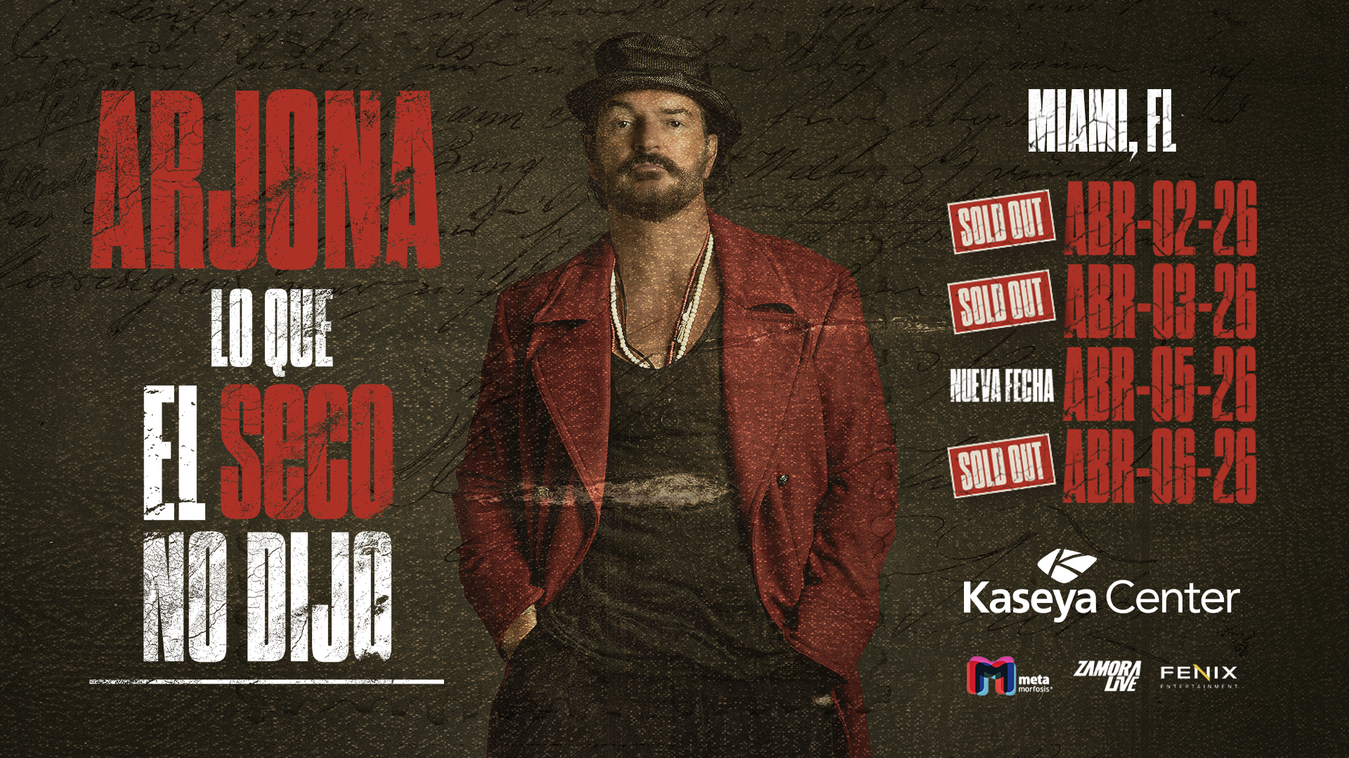 Ricardo Arjona 05 April - Kaseya Center Miami, FL